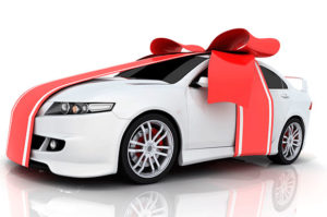 car with red bow