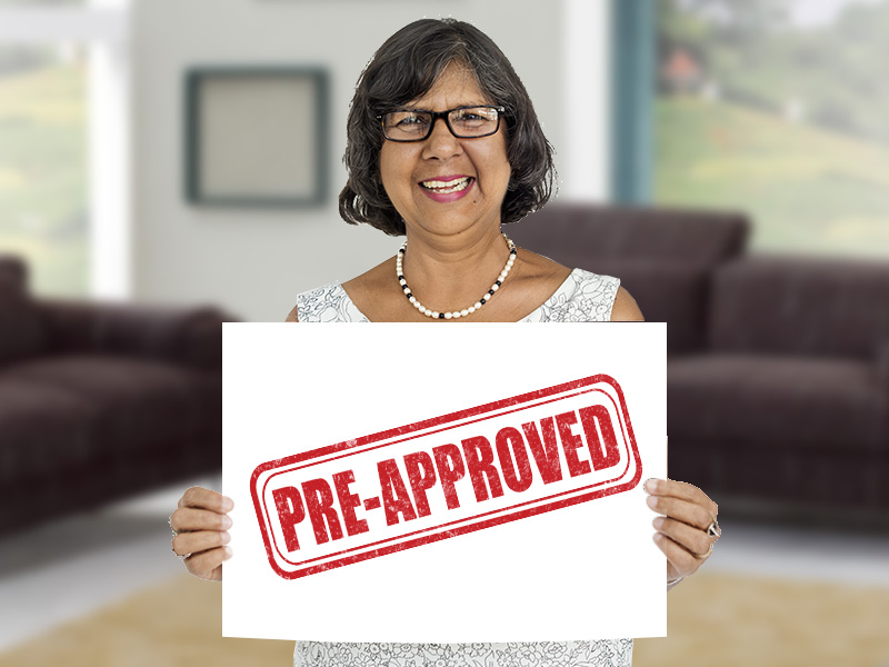 WOMAN WITH PRE-APPROVED SIGN