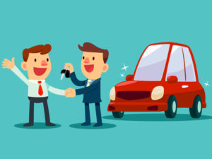 illustration two people buying a car