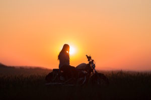 Motorcycle and Rider at Sunset