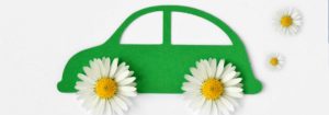 green car with flowers